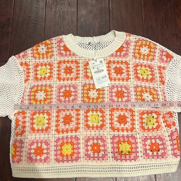 NWT ZARA Granny Square Crochet Chenille Sweater - Picture 6 of 8